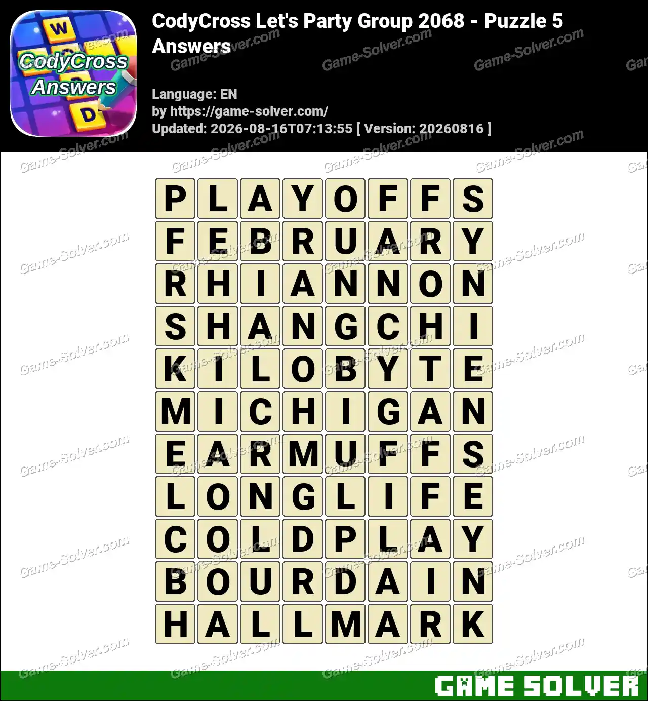 CodyCross Let’s Party Group 2068 – Puzzle 5 Answers